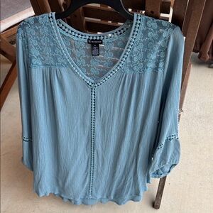 Westbound Teal Lace Accent Blouse